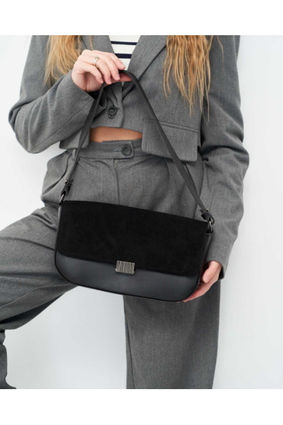 Cумочка  зі вставкою натуральної замші чорна