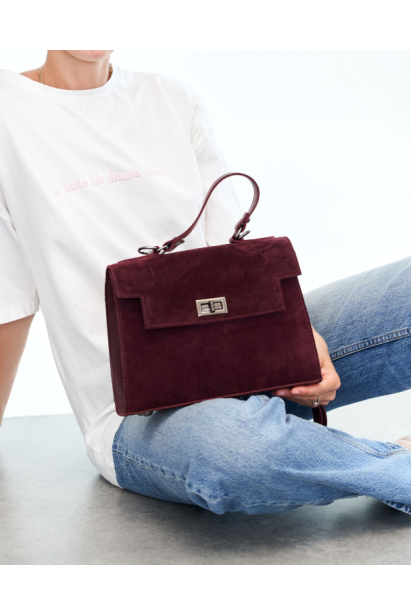 Сумка жіноча зі вставкою з натуральної замші бордо