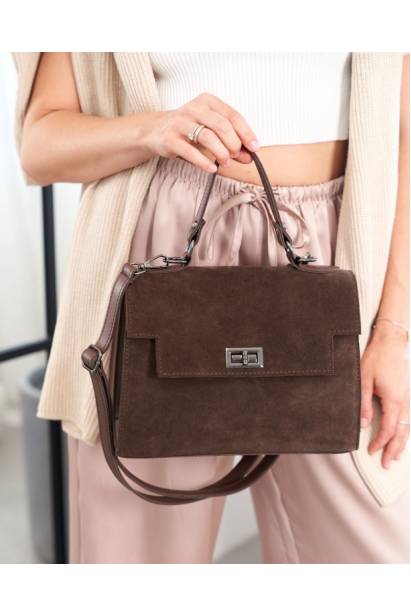 Сумка жіноча зі вставкою з натуральної замші шоколадна 15255