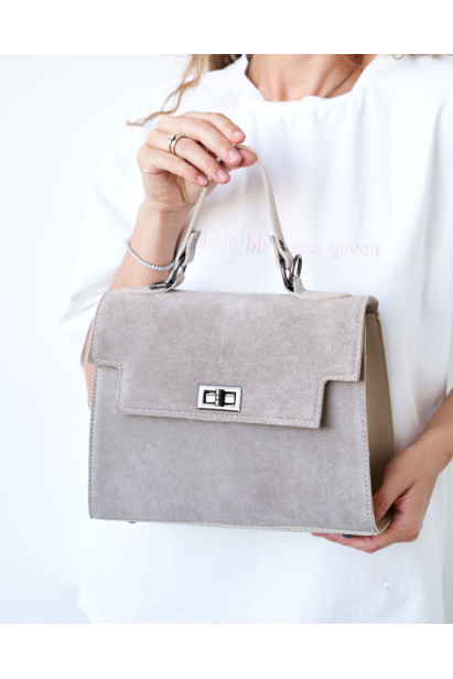 Сумка  зі вставкою з натуральної замши бежева