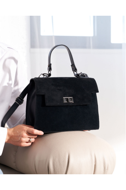 Сумка зі вставкою з натуральної замші чорна 