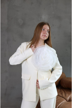 Костюм жіночий брючний 48-50 молочний  - фото 2