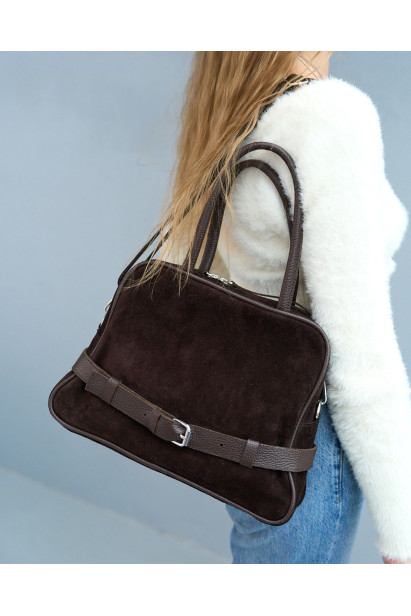 Замшева жіноча сумка в шоколадному кольорі