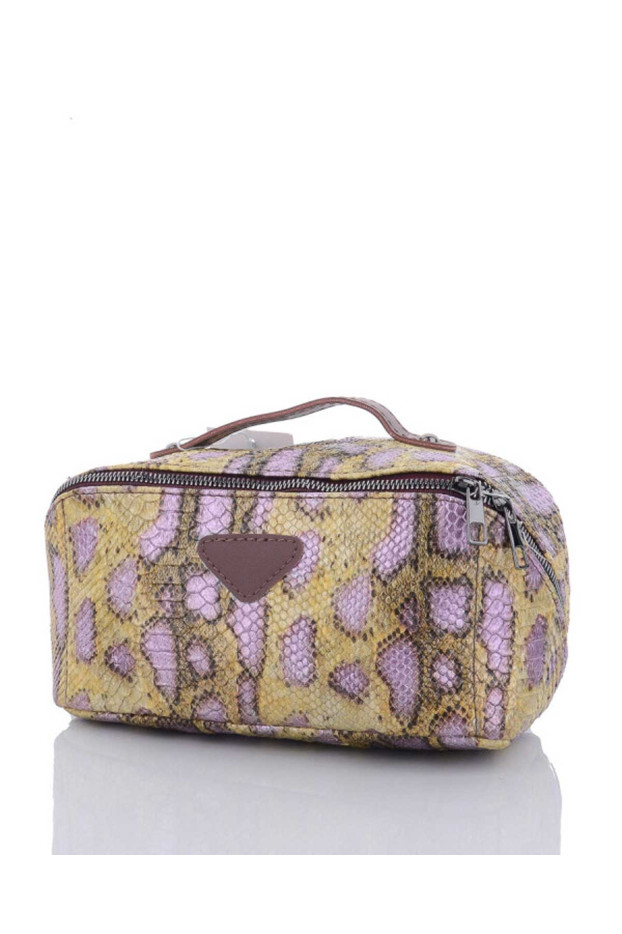 Жіноча косметичка в золотому кольорі з фіолетовим рептілія 71005 - фото 1
