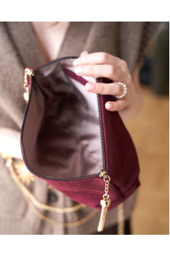 Шкіряна жіноча косметичка бургунді  - фото 2
