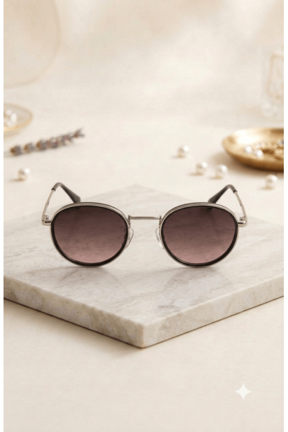  Очки солнцезащитные с защитой UV400, классическая круглая оправа, линза серо-розовая