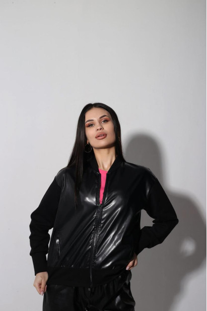 Куртка-бомбер комбінований МК жіночий 54-56 чорний (2999XL)