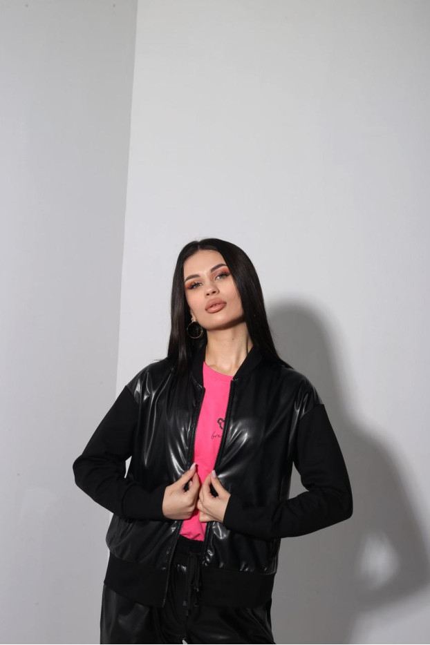 Куртка-бомбер комбінований МК жіночий 54-56 чорний (2999XL) - фото 4