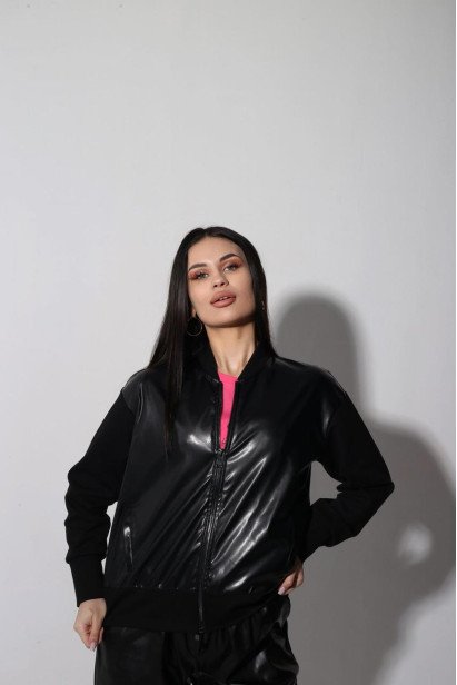 Куртка-бомбер комбінований МК жіночий 50-52 чорний (2999M)