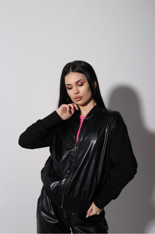 Куртка-бомбер комбінований МК жіночий 46-48 чорний (2999S) - фото 3