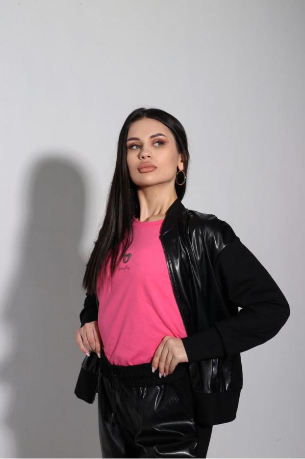 Куртка-бомбер комбінований МК жіночий 46-48 чорний (2999S) - фото 7