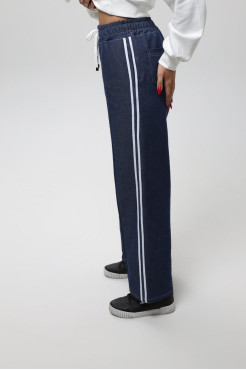 Брюки-палацо жіночі джинсові з лампасом 50-52 сині (11199L) - фото 3