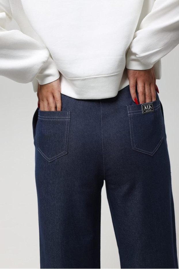 Брюки-палацо жіночі джинсові з лампасом 50-52 сині (11199L) - фото 4