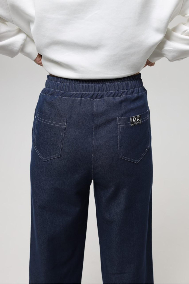 Брюки-палацо жіночі джинсові з лампасом 50-52 сині (11199L) - фото 6