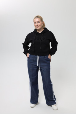 Брюки-палацо жіночі джинсові з лампасом 50-52 сині (11199L) - фото 7