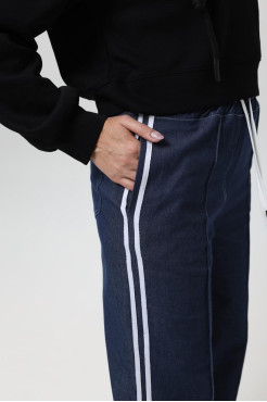 Брюки-палацо жіночі джинсові з лампасом 50-52 сині (11199L) - фото 9