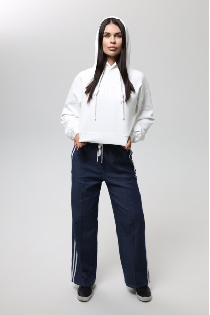 Брюки-палацо жіночі джинсові з лампасом 50-52 сині (11199L)