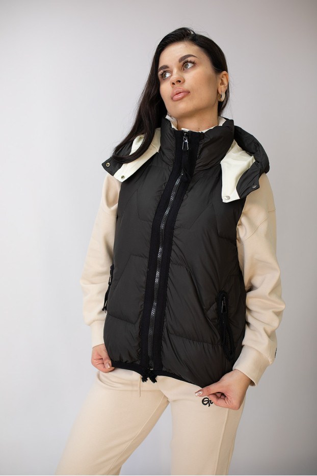 Жилет жіночий з капюшоном теплий 48-50 чорна (88008blXXXL) - фото 5