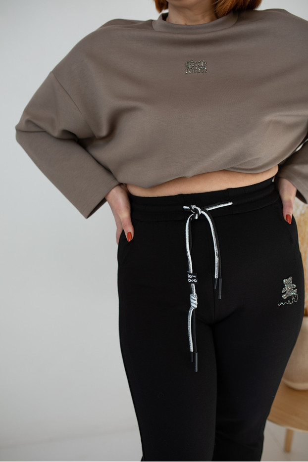 Брюки жіночі з камінчиками 46-48 чорні (027L) - фото 2