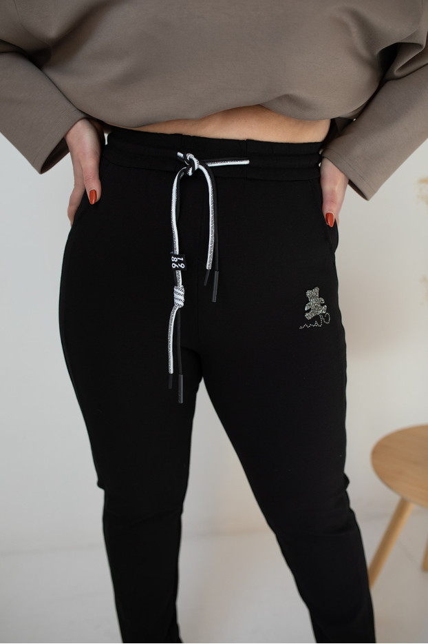 Брюки жіночі з камінчиками 46-48 чорні (027L) - фото 7