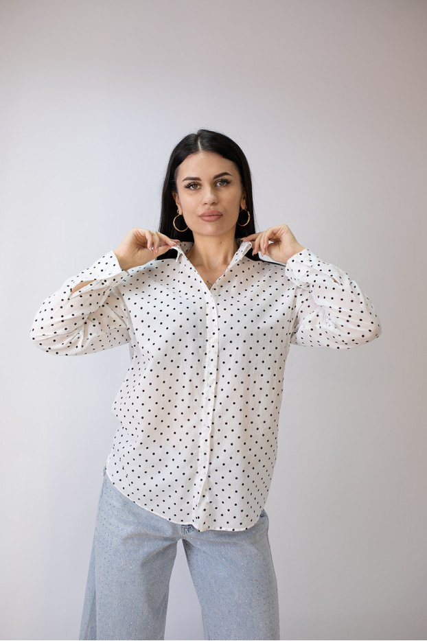Сорочка жіноча 46-48 біла у чорний горох (2033wS) - фото 1