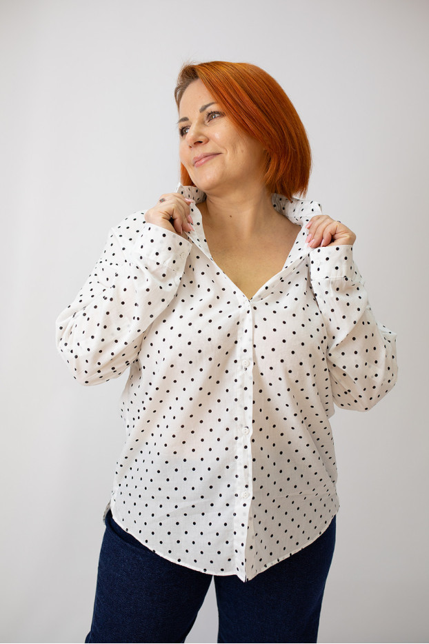 Сорочка жіноча 48-50 біла у чорний горох (2033wM) - фото 8