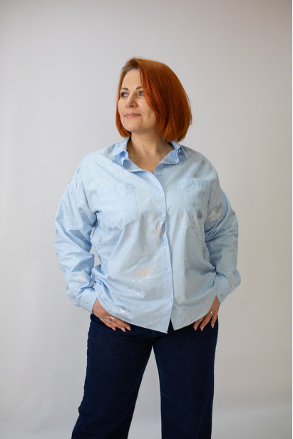 Сорочка жіноча 46-50 блакитна з сріблом (4013skS)
