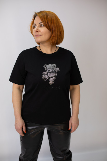 Футболка ведмедік з камінчиками 46-50 чорнa (80012bl)