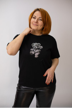 Футболка ведмедік з камінчиками 46-50 чорнa (80012bl) - фото 3