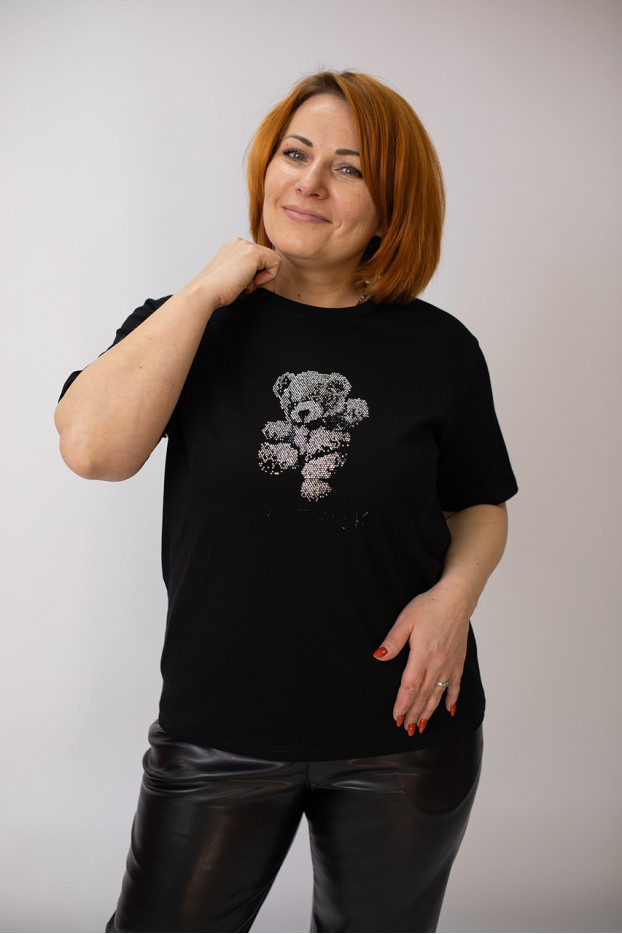 Футболка ведмедік з камінчиками 46-50 чорнa (80012bl) - фото 3