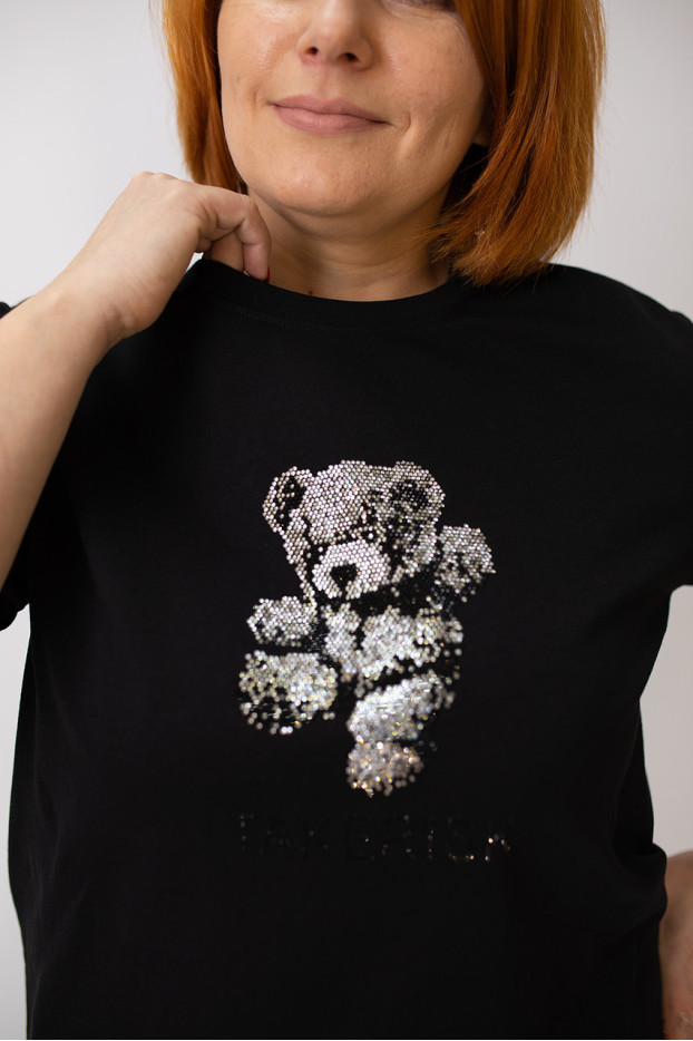 Футболка ведмедік з камінчиками 46-50 чорнa (80012bl) - фото 2