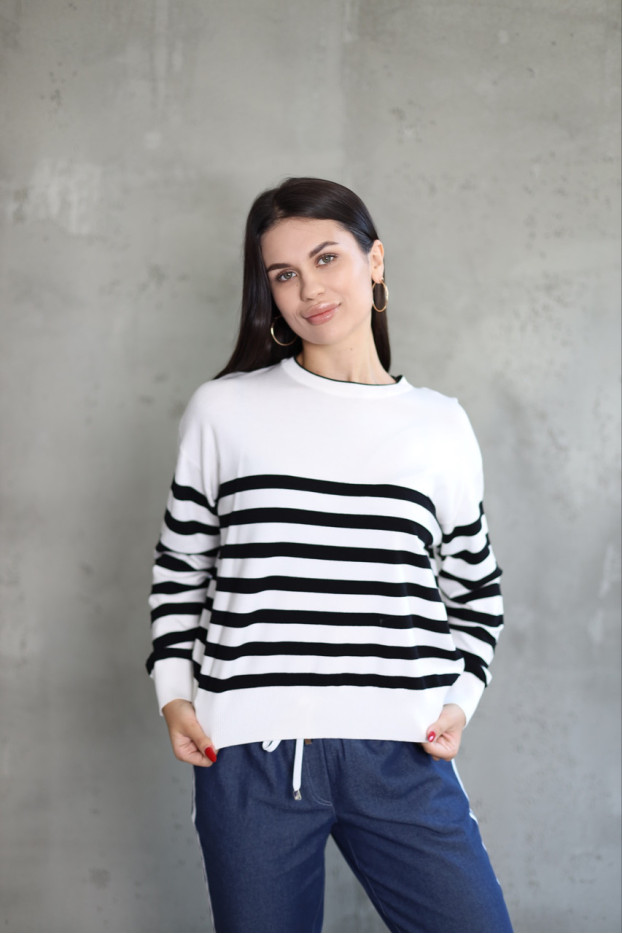 Світшот смужка в'язаний трикотаж 46-50 біло-чорна (823178) - фото 1