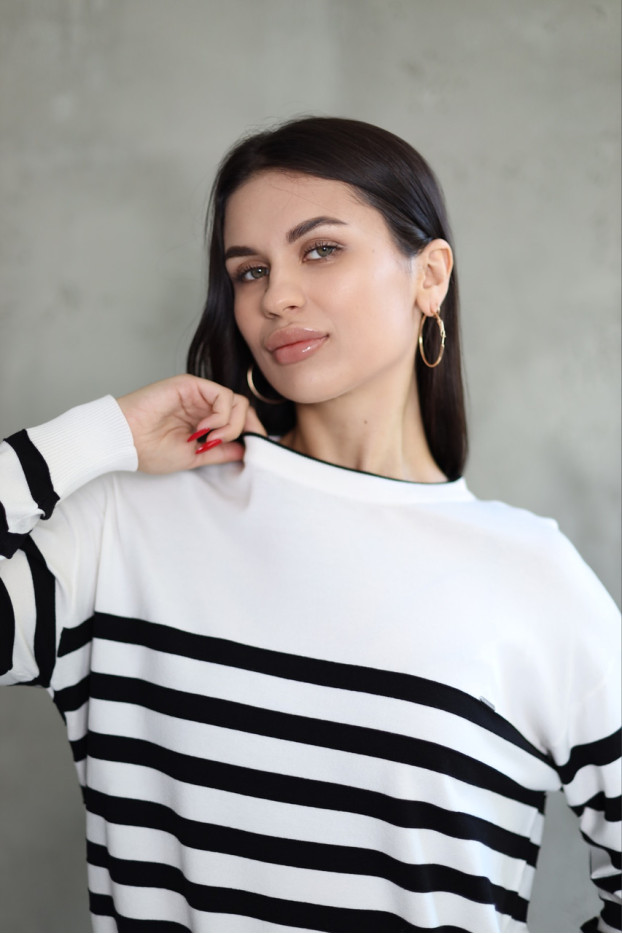 Світшот смужка в'язаний трикотаж 46-50 біло-чорна (823178) - фото 3