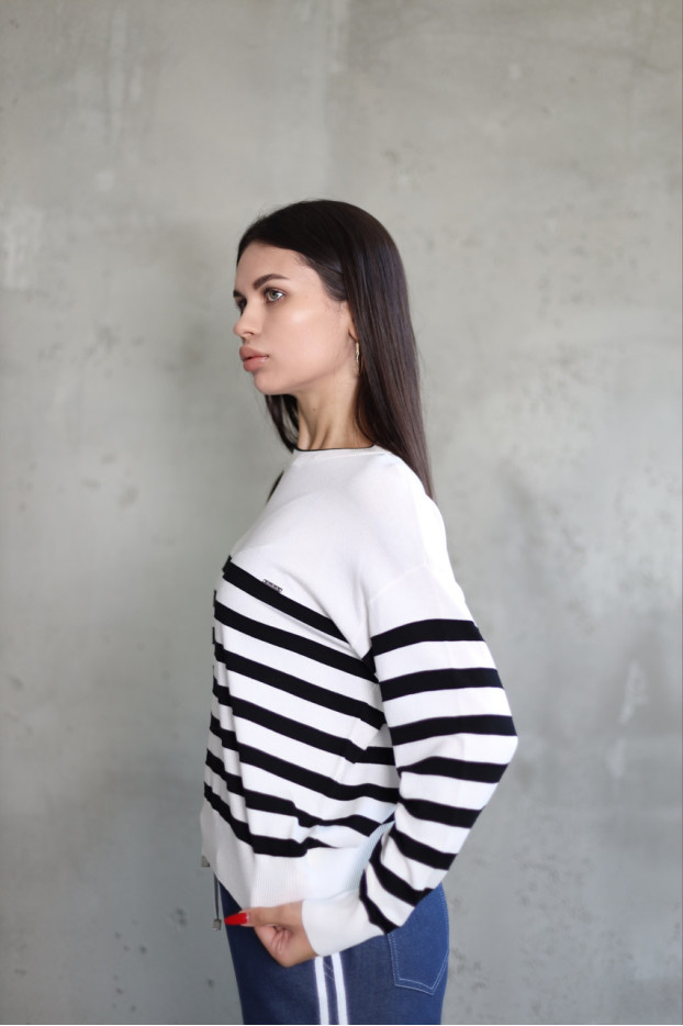 Світшот смужка в'язаний трикотаж 46-50 біло-чорна (823178) - фото 4