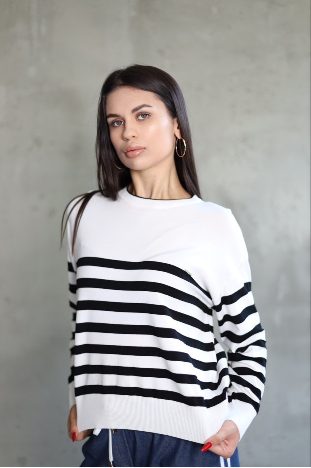 Світшот смужка в'язаний трикотаж 46-50 біло-чорна (823178) - фото 5