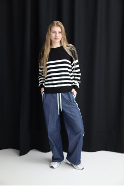 Світшот смужка в'язаний трикотаж 46-50 чорно-біла (823178bl) - фото 1