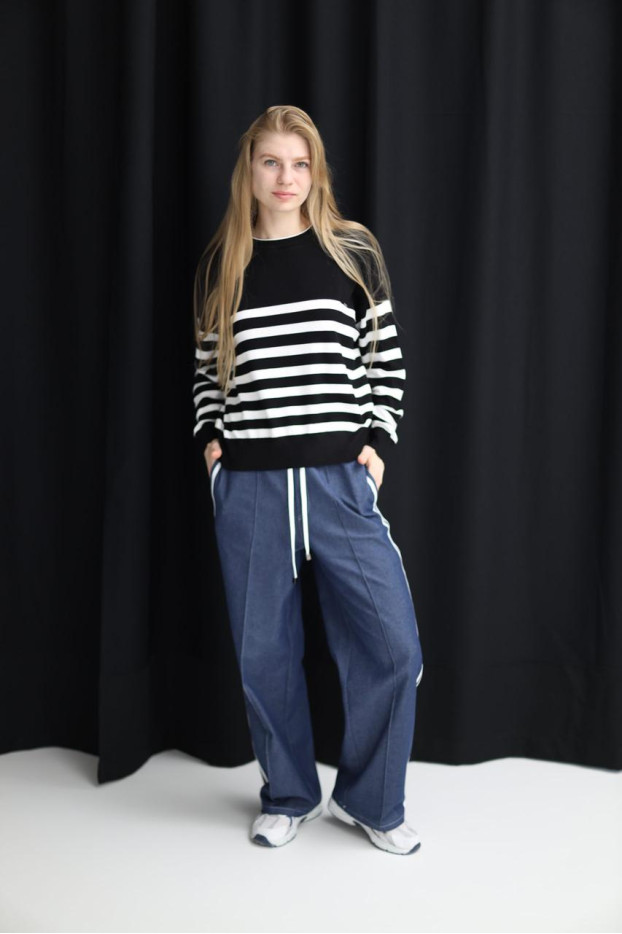 Світшот смужка в'язаний трикотаж 46-50 чорно-біла (823178bl) - фото 1