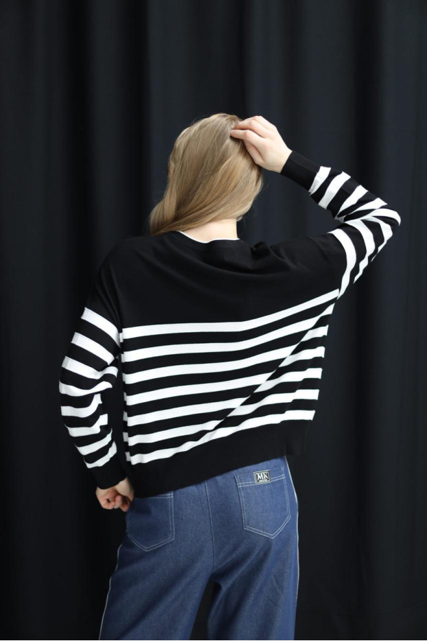 Світшот смужка в'язаний трикотаж 46-50 чорно-біла (823178bl) - фото 2