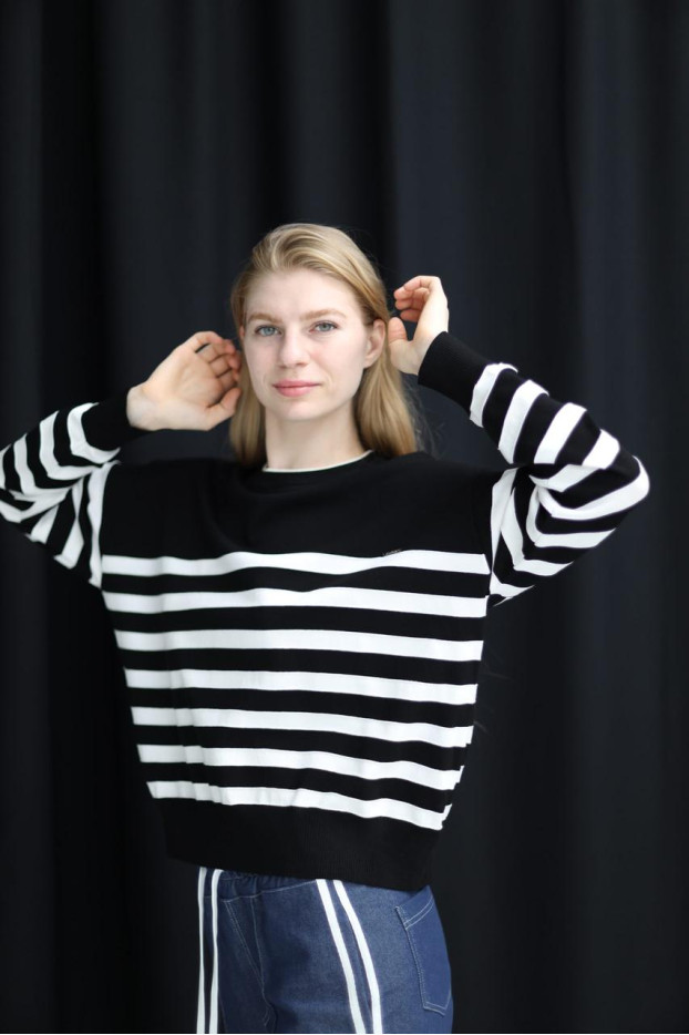 Світшот смужка в'язаний трикотаж 46-50 чорно-біла (823178bl) - фото 3