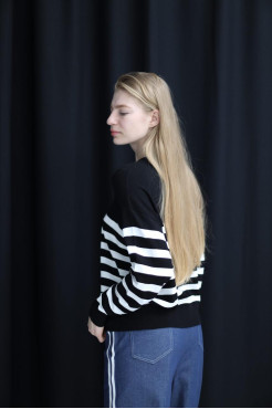 Світшот смужка в'язаний трикотаж 46-50 чорно-біла (823178bl) - фото 4