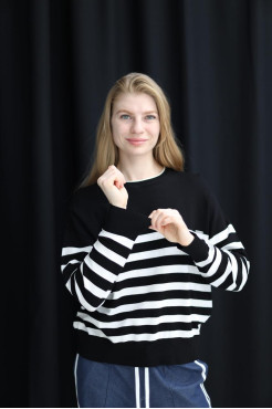 Світшот смужка в'язаний трикотаж 46-50 чорно-біла (823178bl) - фото 6