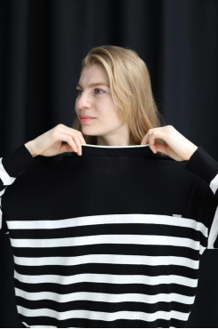 Світшот смужка в'язаний трикотаж 46-50 чорно-біла (823178bl) - фото 7