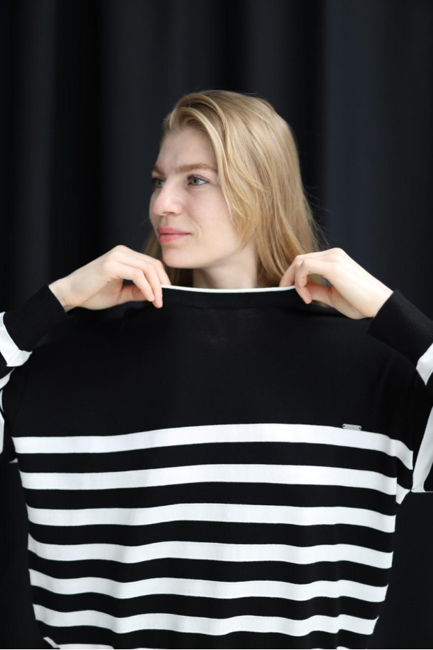 Світшот смужка в'язаний трикотаж 46-50 чорно-біла (823178bl) - фото 7