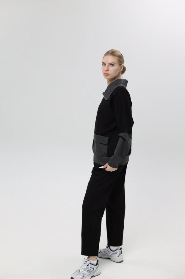 Худі MK жіночій oversize 50-52 чорний+графітові рукава (1299grM) - фото 4