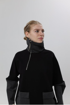 Худі MK жіночій oversize 50-52 чорний+графітові рукава (1299grM) - фото 8