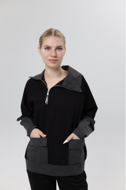Худі MK жіночій oversize 52-54 чорний+графітові рукава (1299grL)