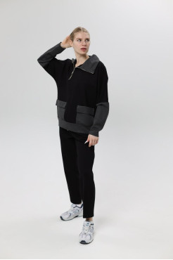 Худі MK жіночій oversize 52-54 чорний+графітові рукава (1299grL) - фото 2