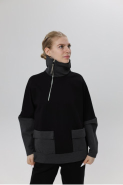 Худі MK жіночій oversize 52-54 чорний+графітові рукава (1299grL) - фото 8