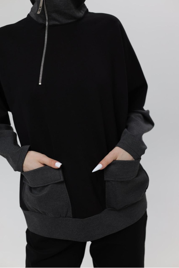 Худі MK жіночій oversize 52-54 чорний+графітові рукава (1299grL) - фото 10
