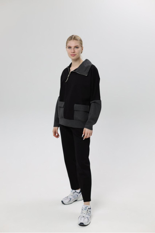 Худи MK женский oversize 54-56 черный+графитовые рукава (1299grXL) - фото 2